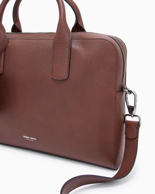 Giorgio Armani Brown Pebbled Leather Briefcase for men