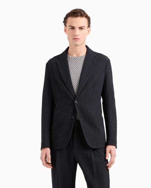 Giorgio Armani Blue Stretch Virgin Wool Single-Breasted, Jacket for men