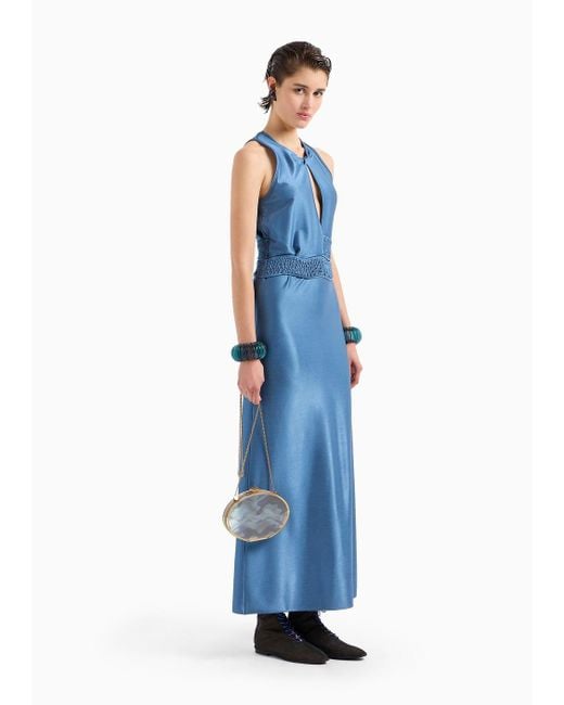 Giorgio Armani Blue Langes Kleid Der Asv-linie Aus Elastischer Viskose
