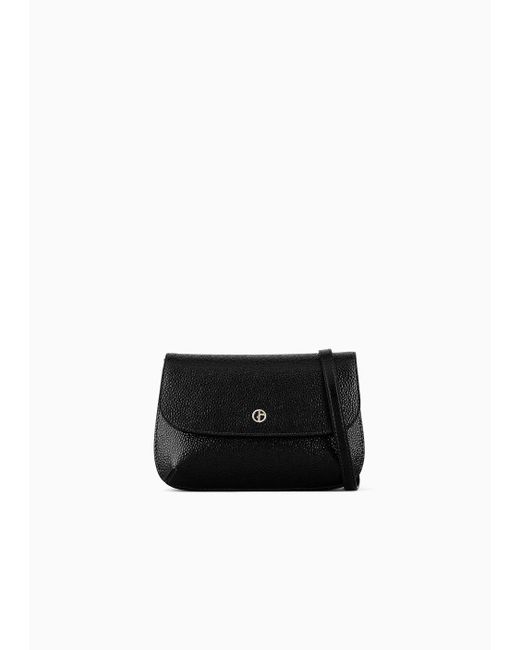 Giorgio Armani Black Mini La Prima Shoulder Bag In Pebbled Patent Leather