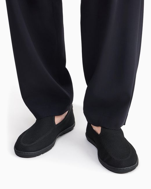 Giorgio Armani Black Breathable Mesh Slip-On Sneaker With Leather Inserts for men