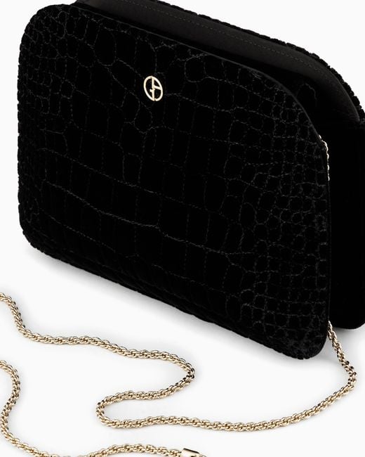 Giorgio Armani Black Clutch La Prima Aus Samt Mit Kroko-Steppung
