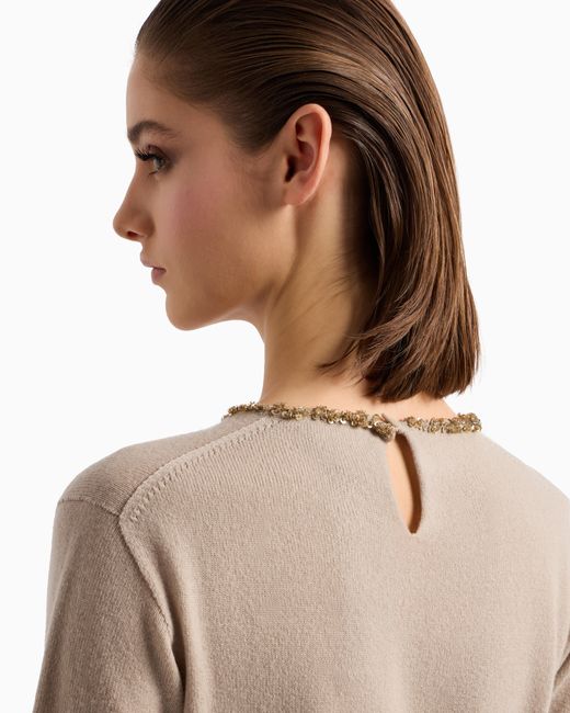 Giorgio Armani Natural Cashmere Crew-Neck Jumper With Embroidery