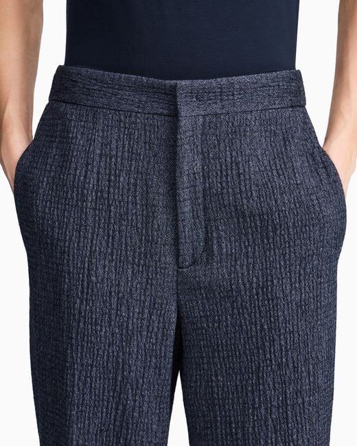 Giorgio Armani Blue Trouser Soft Regular Fit Froissè Wool Silk Cashmere for men
