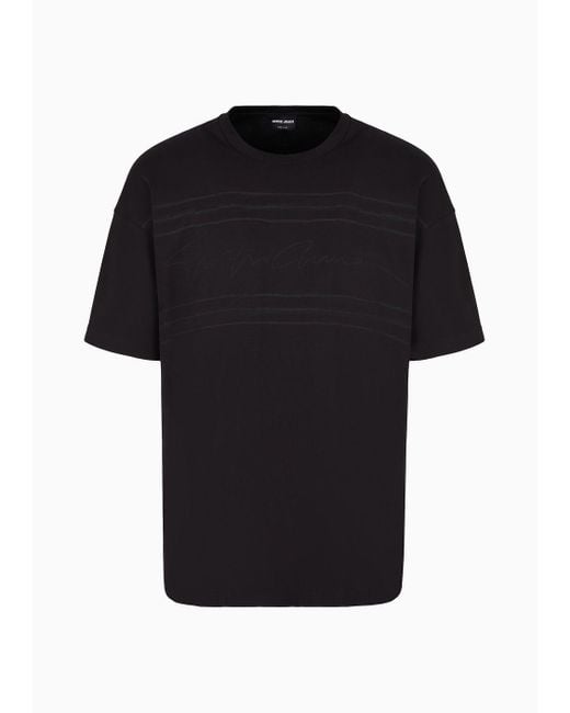 Camiseta De Cuello Redondo En Punto De Algodón Orgánico Asv Giorgio Armani de hombre de color Black