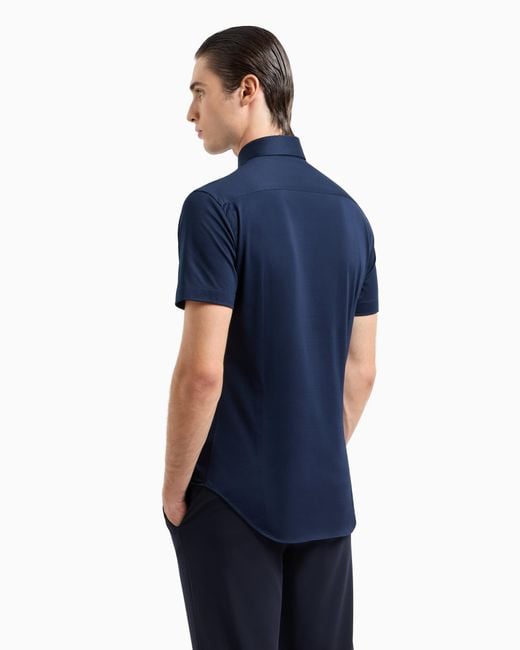 Giorgio Armani Blue Short-Sleeved, Cotton-Jersey Shirt for men