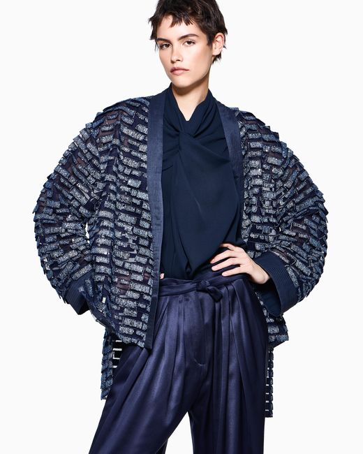 Giorgio Armani Blue Oversized Wrap Jacket