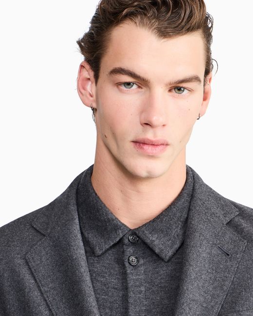 Giorgio Armani Blue Unlined Single-Breasted Stretch Cashmere Jacket With Two Buttons for men