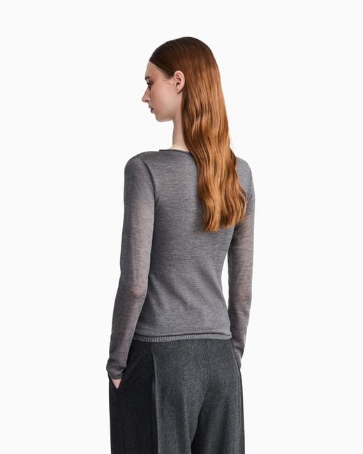 Giorgio Armani Gray Sweater Seamless Cashmere Round Neck Long Sleeve