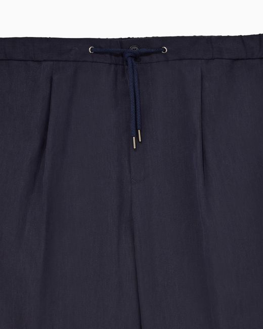 Giorgio Armani Blue Linen Trousers With A Single Pleat And Drawstring for men