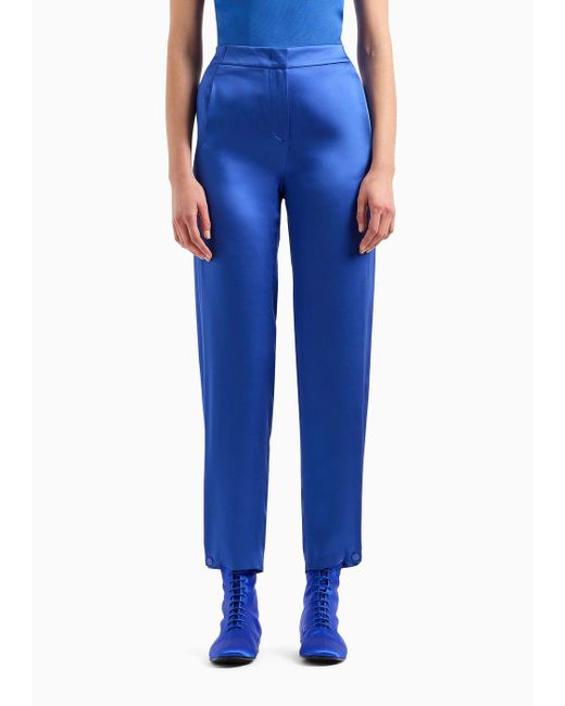 Pantaloni Dritti In Doppio Raso Di Seta di Giorgio Armani in Blue