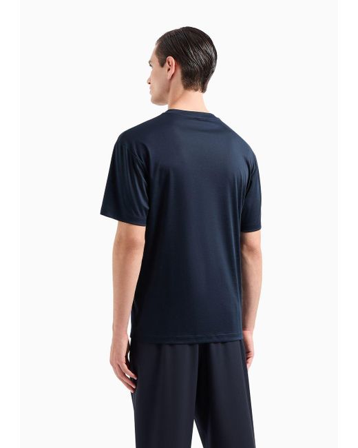T-shirt Girocollo In Interlock Di Puro Cotone di Giorgio Armani in Blue da Uomo