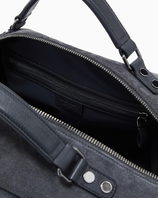 Giorgio Armani Blue Vintage-Effect Pebbled Nappa-Leather Duffel Bag for men