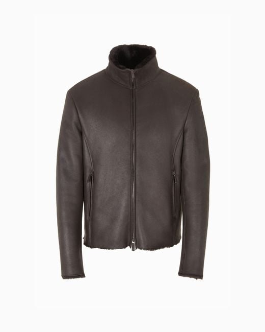 Giorgio Armani Brown Zipped Sheepskin Blouson for men