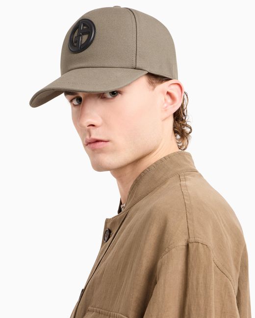Giorgio Armani Brown Cotton Baseball Cap With Leather Logo for men