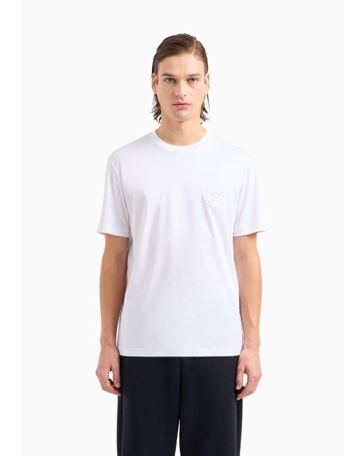T-shirt Girocollo In Interlock Di Puro Cotone di Giorgio Armani in White da Uomo