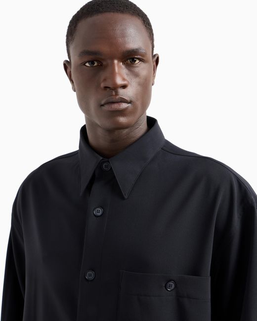 Giorgio Armani Blue Loose-Fit Virgin Wool Crêpe Shirt for men