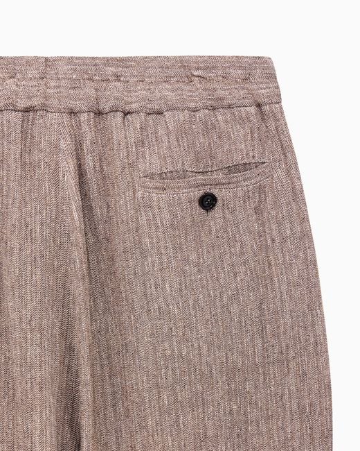 Giorgio Armani Natural Mouliné Linen And Silk Jacquard Single-Pleat Trousers for men