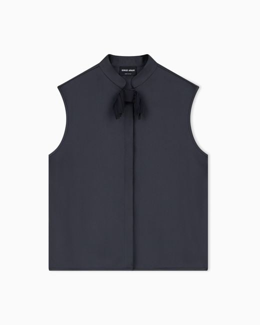 Giorgio Armani Blue Shirt With Sleeveless Mandarin Collar