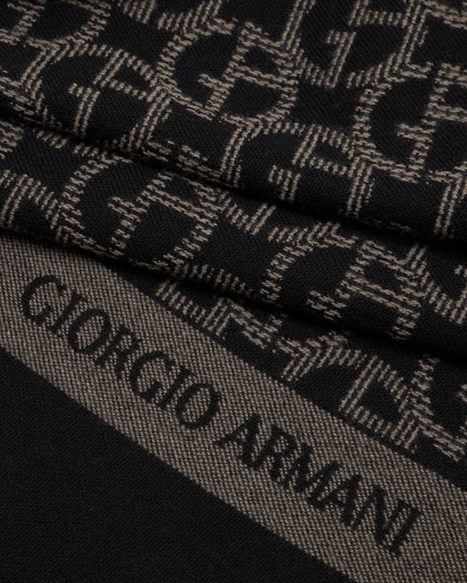 Giorgio Armani Black Wool Scarf With Jacquard Monogram for men