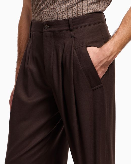 Giorgio Armani Brown Single-Pleat Lightweight Wool Cloth Trousers for men