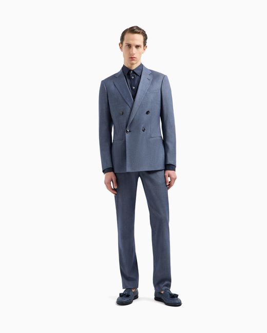 Traje Línea Soho De Abotonadura Doble En Cachemir Y Algodón Elástico Efecto Denim Giorgio Armani de hombre de color Blue