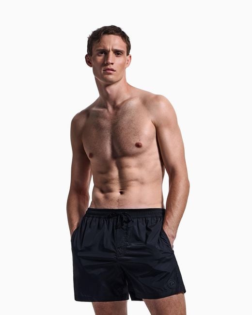 Giorgio Armani Black Elastic Waist Swim Trunks for men