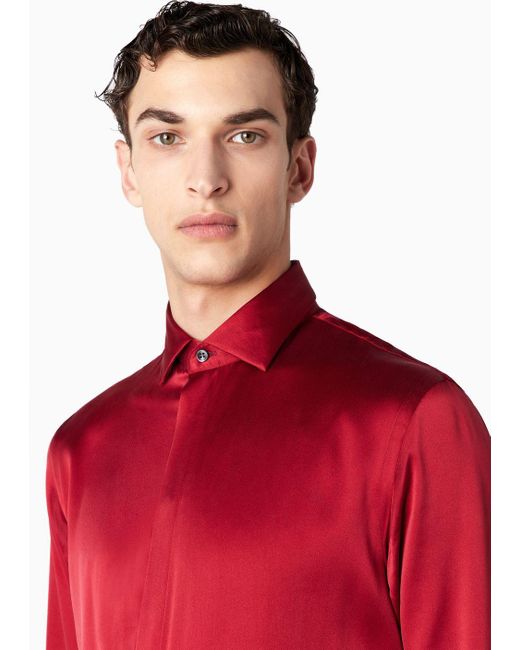 Giorgio Armani Red Regular-fit Silk Shirt for men
