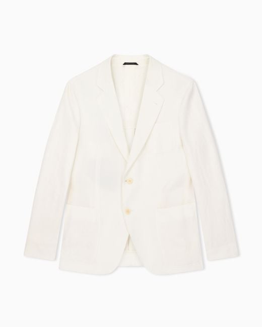Giorgio Armani White Linen Jacket With Two-Button Closure And Patch Pockets for men