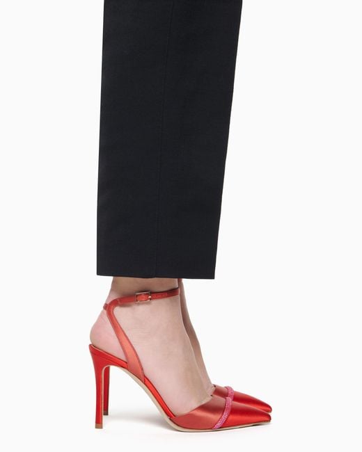 Giorgio Armani White Court Shoes With Two-Tone Satin Strap