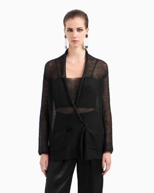 Giorgio Armani Black Mohair Wool-Blend Top And Double-Breasted Cardigan Twinset