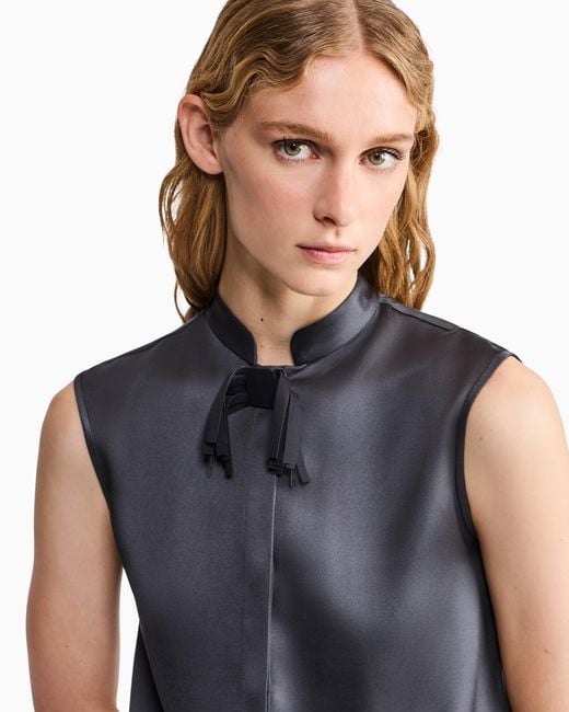 Giorgio Armani Blue Shirt With Sleeveless Mandarin Collar