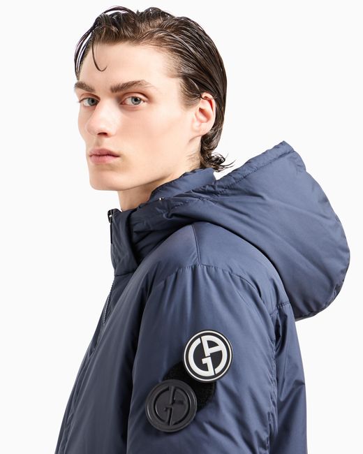Giorgio Armani Blue Hooded Blouson With Goose-Down Padding for men