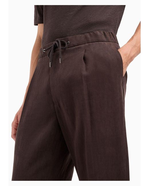 Pantalones De Una Pinza En Tela De Lino Puro Giorgio Armani de hombre de color Brown