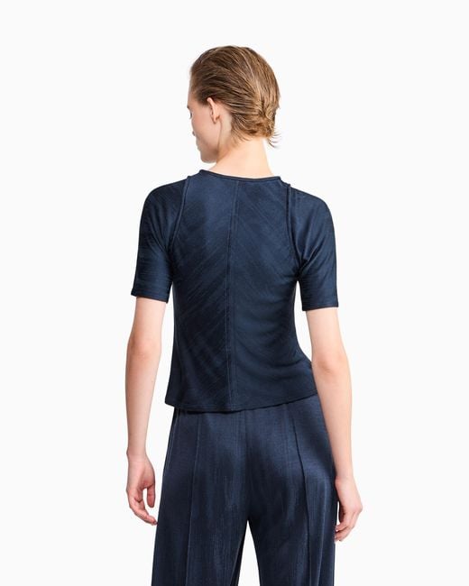 Giorgio Armani Blue Jumper Slim-Fit Jacquard Viscose T-Shirt With Tank Effect