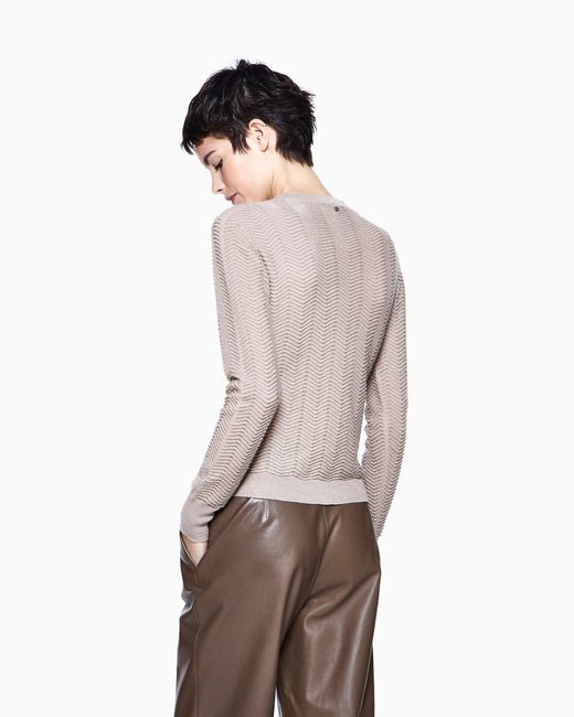 Giorgio Armani White Cashmere And Silk Chevron Crewneck Sweater