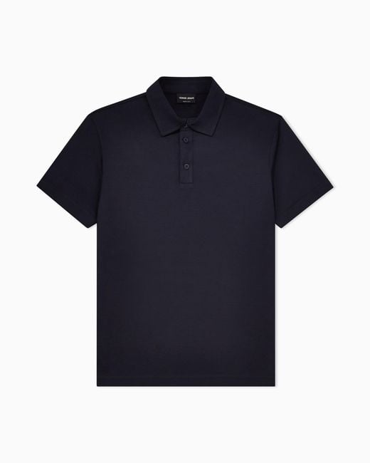Giorgio Armani Blue Silk And Cotton-Mélange Jersey Polo Shirt for men