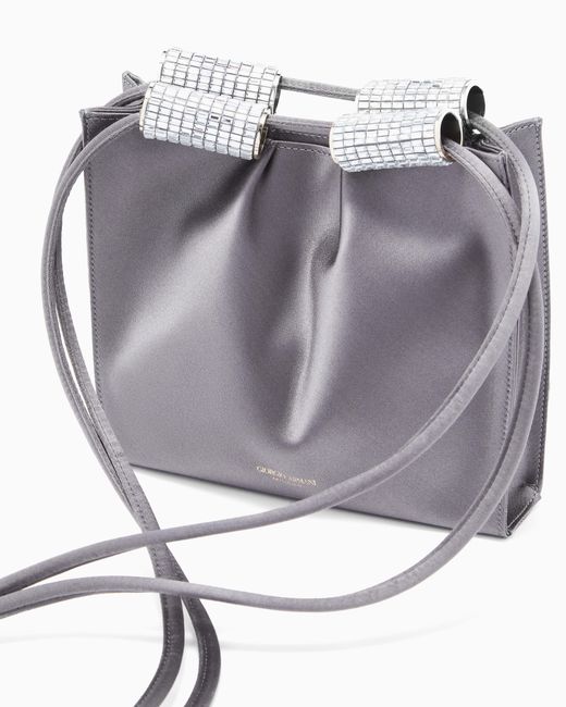 Giorgio Armani Gray Satin Shoulder Bag With Rhinestone Detail