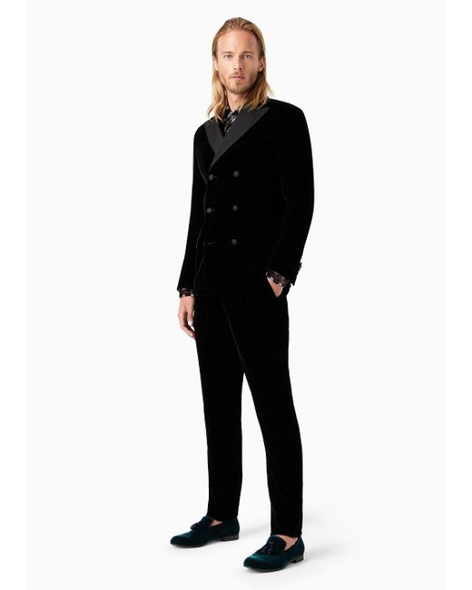 Giorgio Armani Black Madison Line Full-canvas Velvet Suit With A Double-breasted Jacket for men
