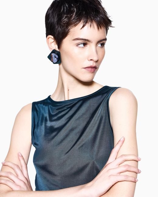 Giorgio Armani Blue Viscose Jersey Draped Top