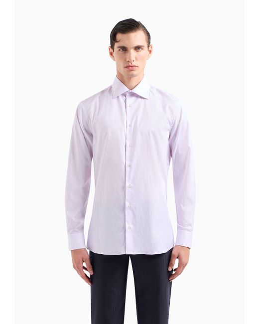 Camicia Regular Fit In Cotone Luxury Micro Rigato di Giorgio Armani in White da Uomo