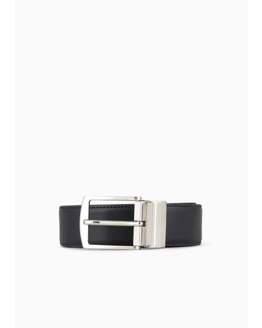 Giorgio Armani White Reversible Belt In Smooth And Pebbled Leather for men