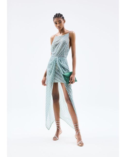 Giorgio Armani Blue Embroidered-tulle Long Dress