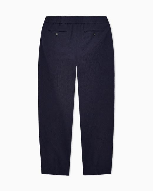 Giorgio Armani Blue Single-Pleat, Virgin Wool And Cashmere Seersucker Trousers for men