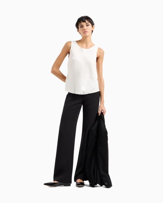 Giorgio Armani White Silk Top With A Sleeveless Crew Neck
