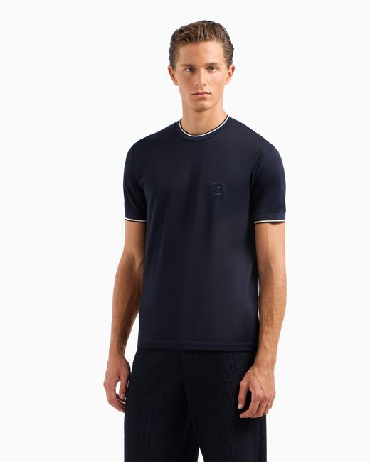 Camiseta De Cuello Redondo En Punto De Seda Y Algodón Giorgio Armani de hombre de color Blue