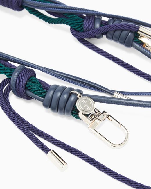 Giorgio Armani Blue Rope And Leather Shoulder Strap With An Interwoven Motif