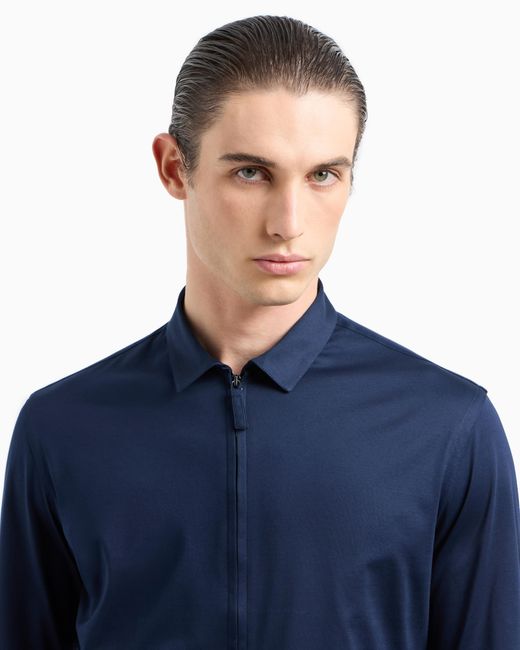 Giorgio Armani Blue Cotton-Jersey Zipped Shirt for men