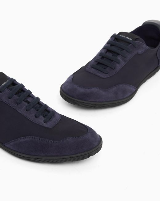 Giorgio Armani Blue Nylon And Suede Sneakers for men