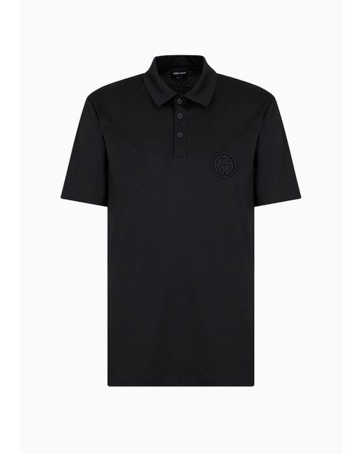 Giorgio Armani Black Short-sleeved Polo Shirt In Cotton Interlock for men